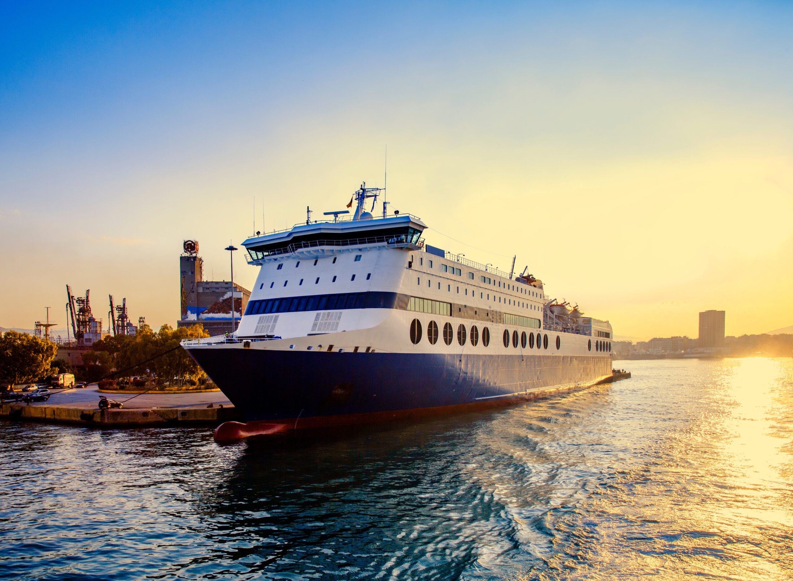 Ferrt boat leaving Athens during sunset