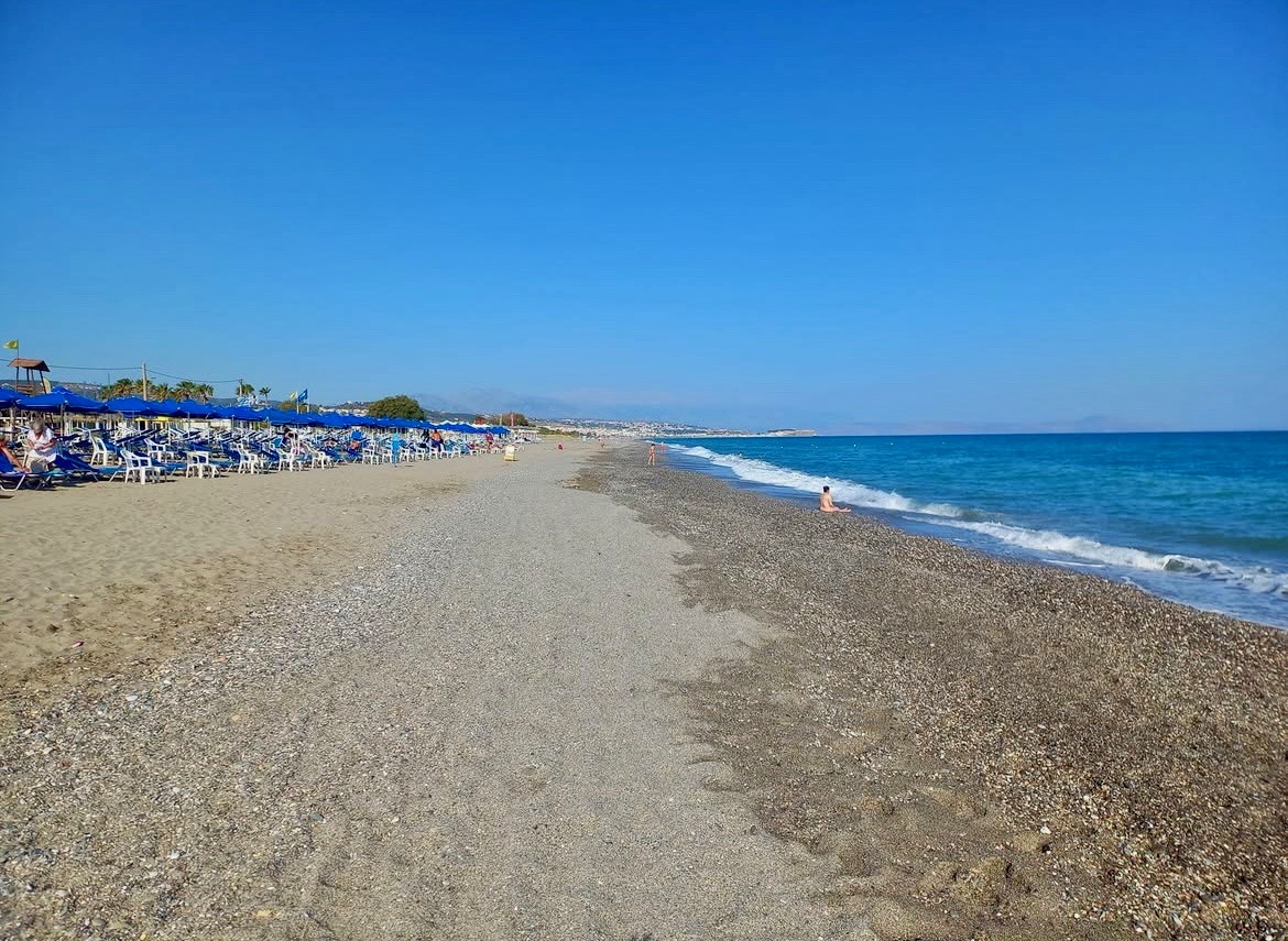 Platanes Beach Rethymno with golden sand and blue Cretan Sea
