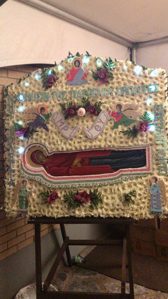 Holy Theotokos icon outside church on August 15th