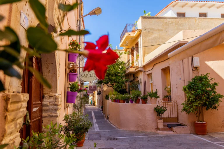 Historic street in Rethymno Crete for villages, food and day trips inspiration