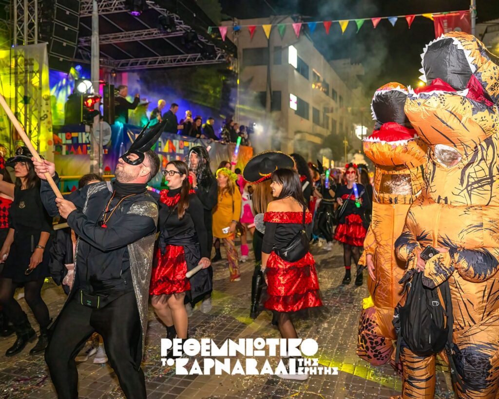 Night parade with illuminated floats in Rethymno