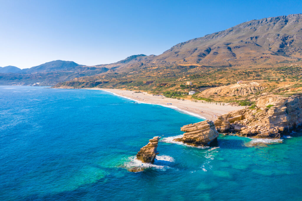 Triopetra Beach in southern Rethymno Crete with the three rocks