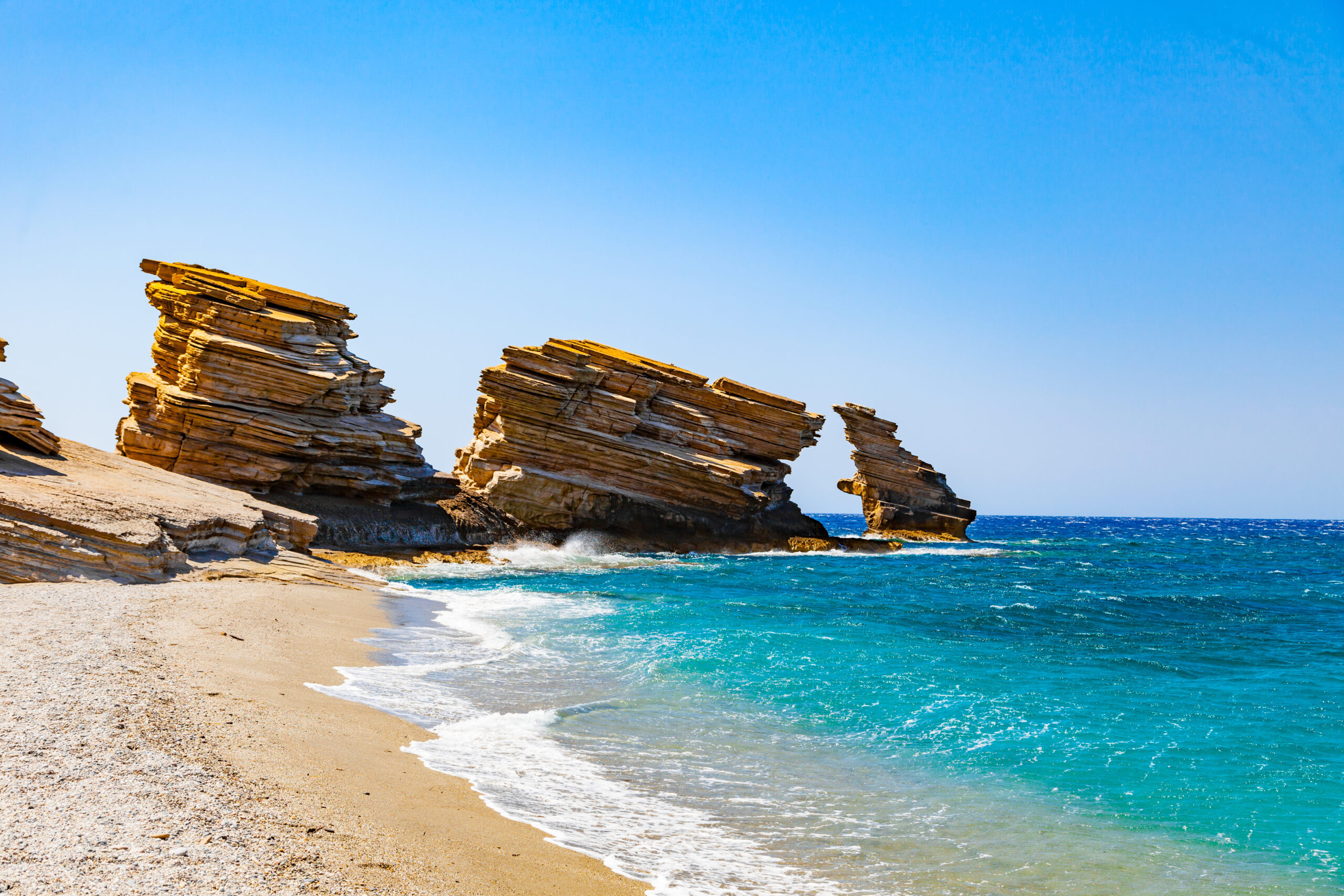 Three rocks at Triopetra Beach in southern Crete
