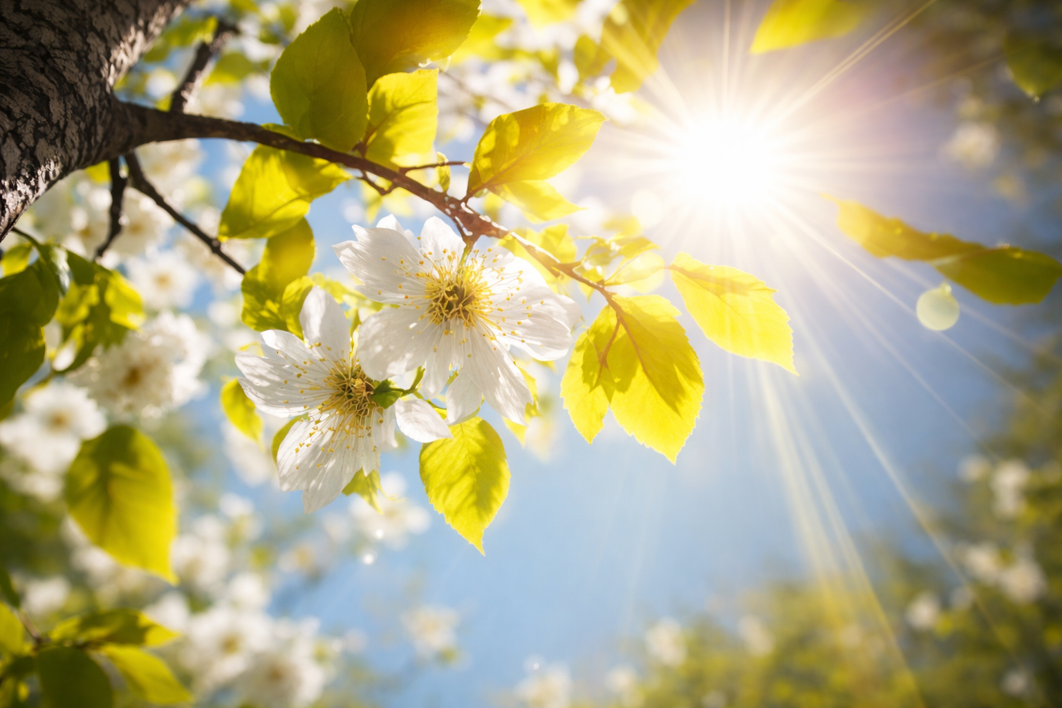 Spring blossoms in golden sunlight