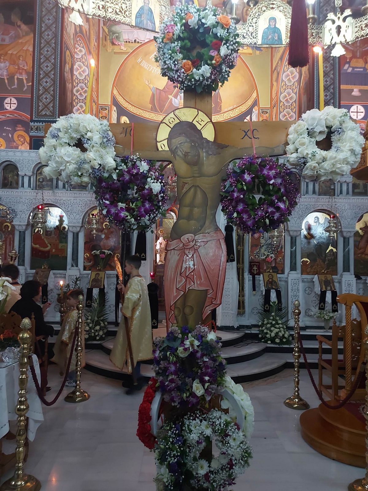 Greek Orthodox church interior during Holy Week in Rethymno