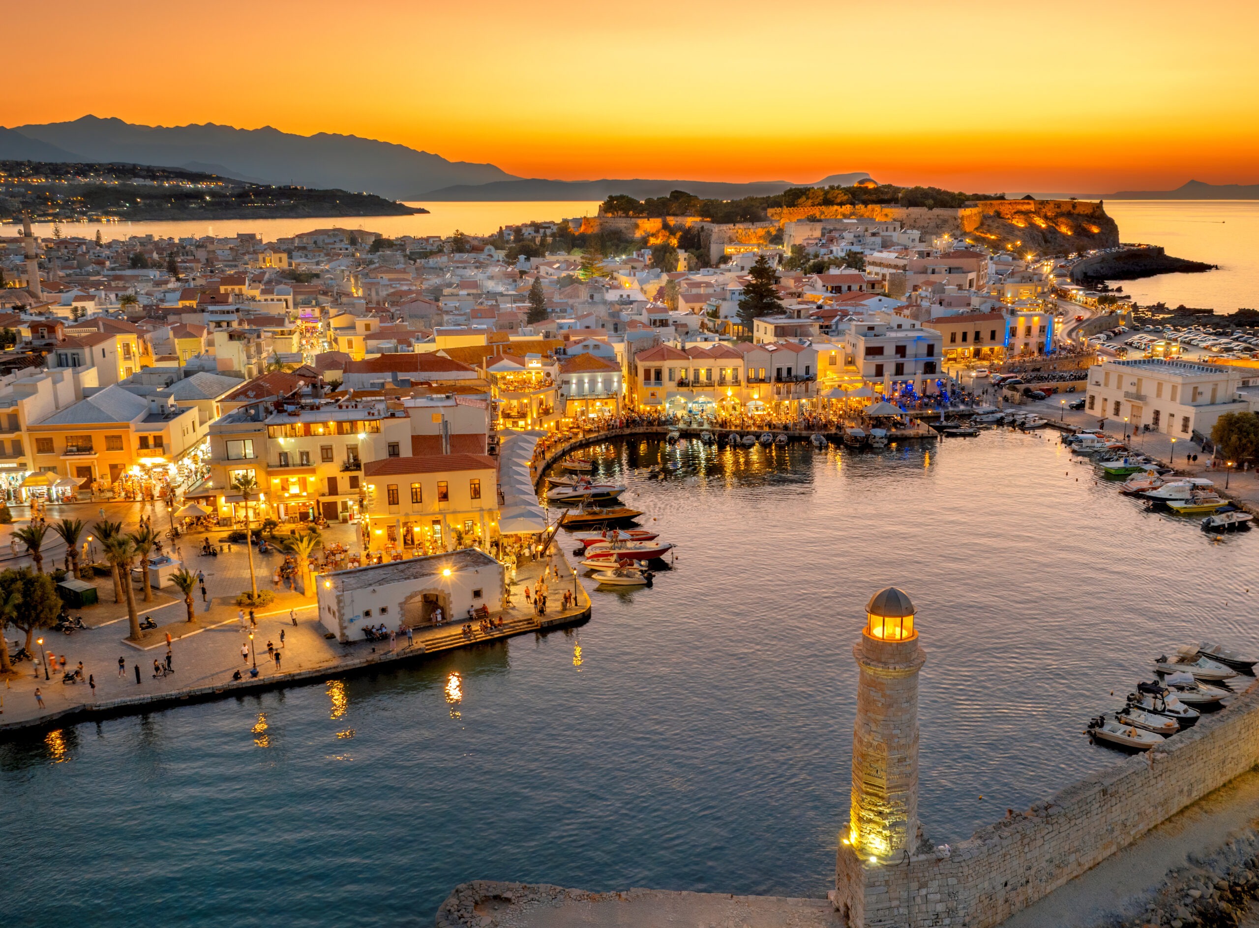 Aerial view of Rethymno Crete at sunset
