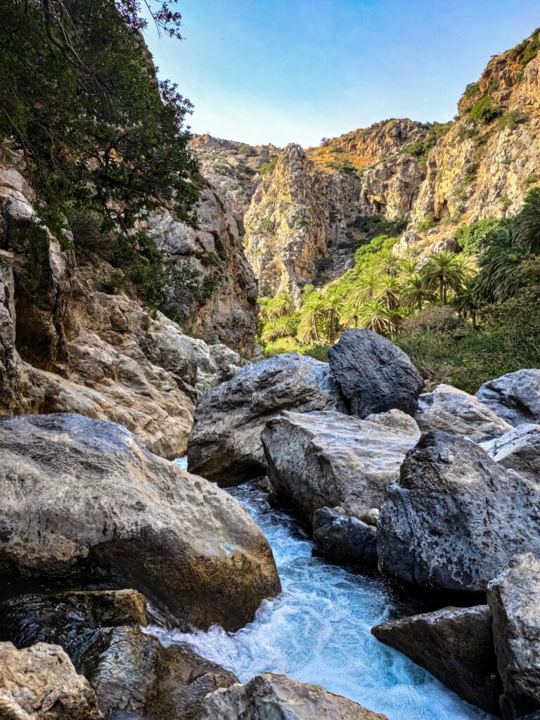 Water stream and palms at Preveli Beach