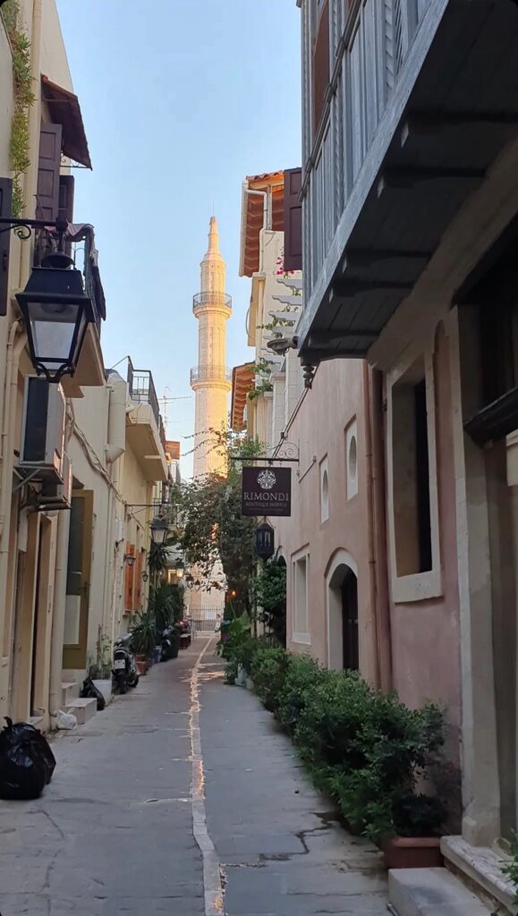 Rethymno Old Town street view of Neratze Mosque
