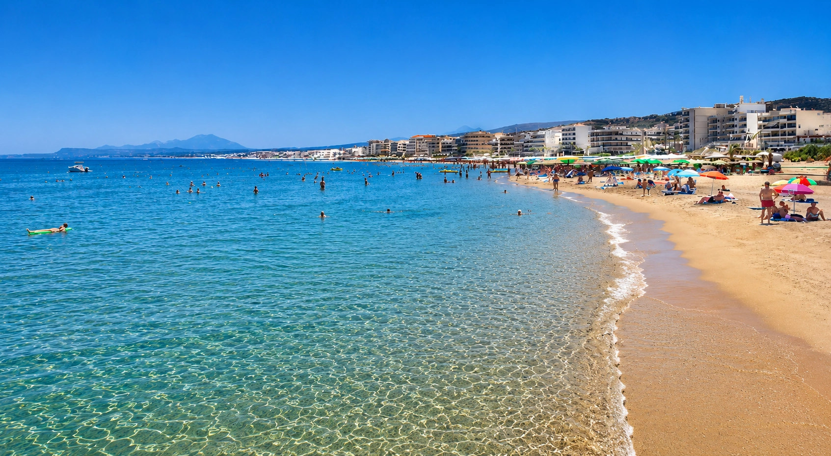 Rethymno city beach near hotels and promenade