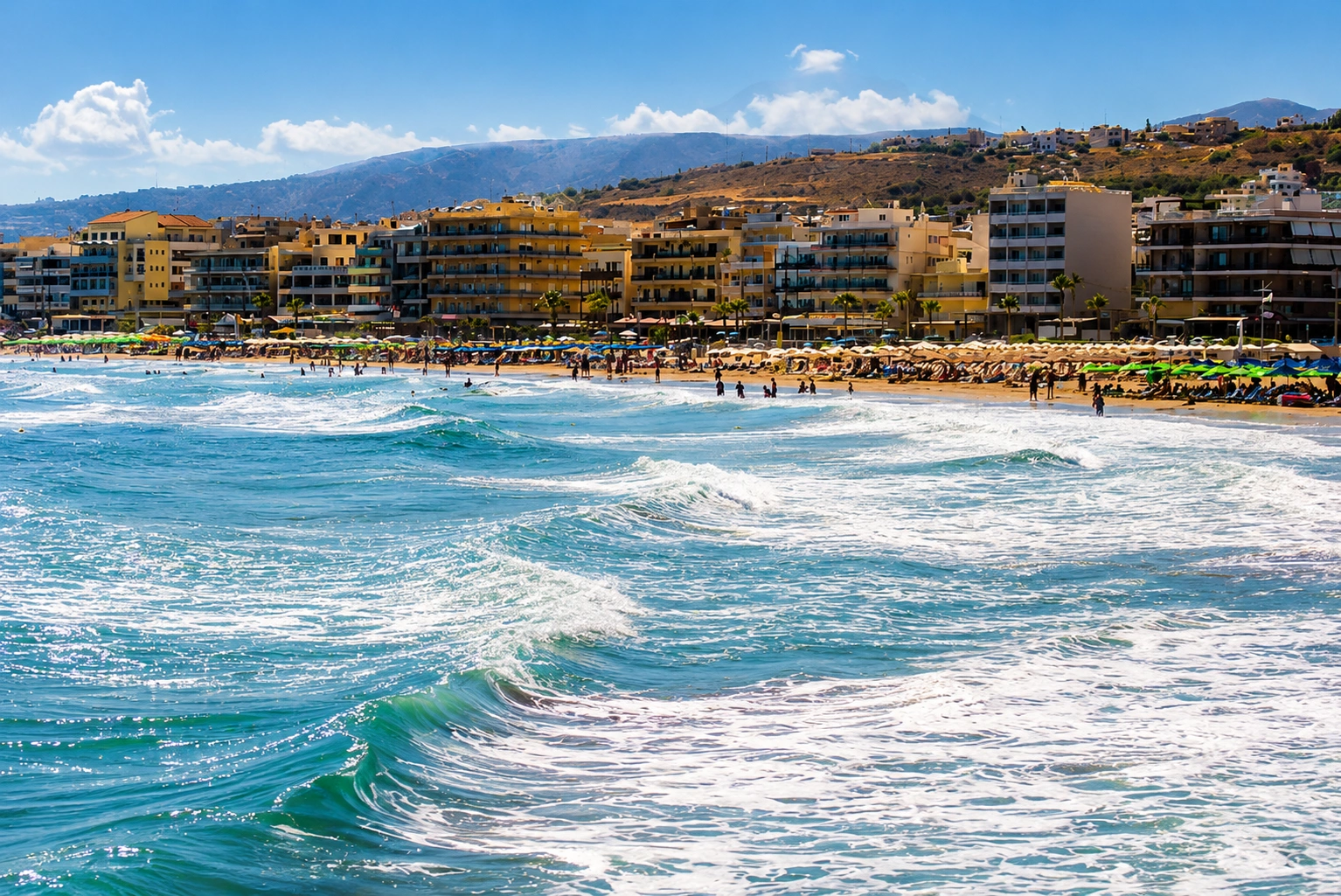 Rethymno Beach in summer