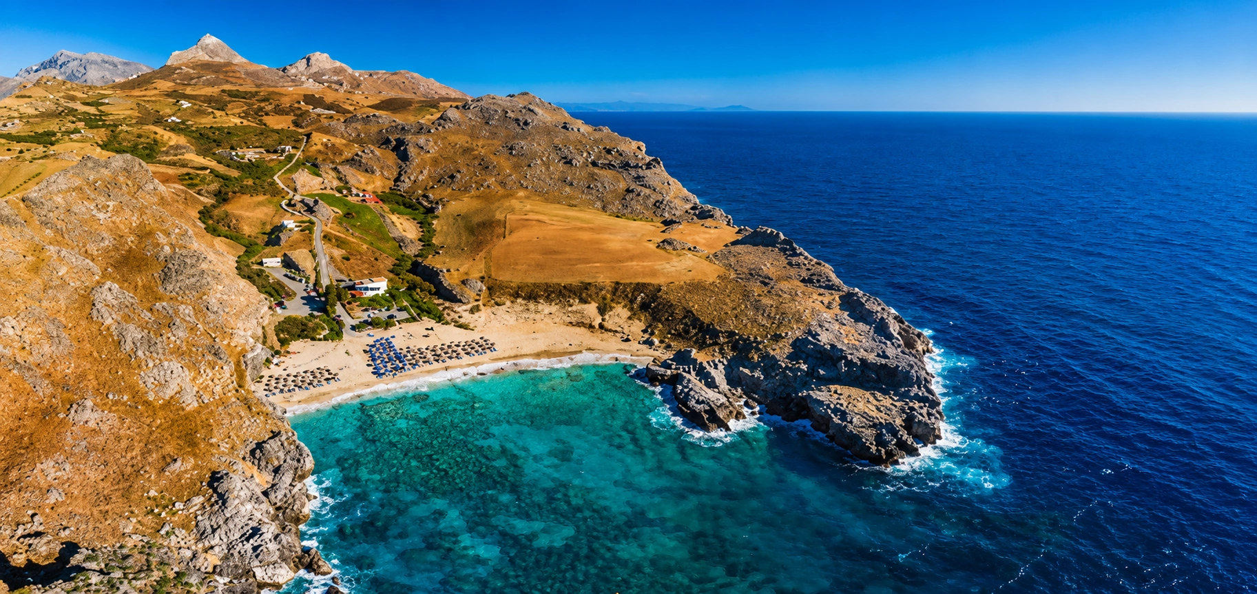Aerial coastline view of Schinaria Beach Crete